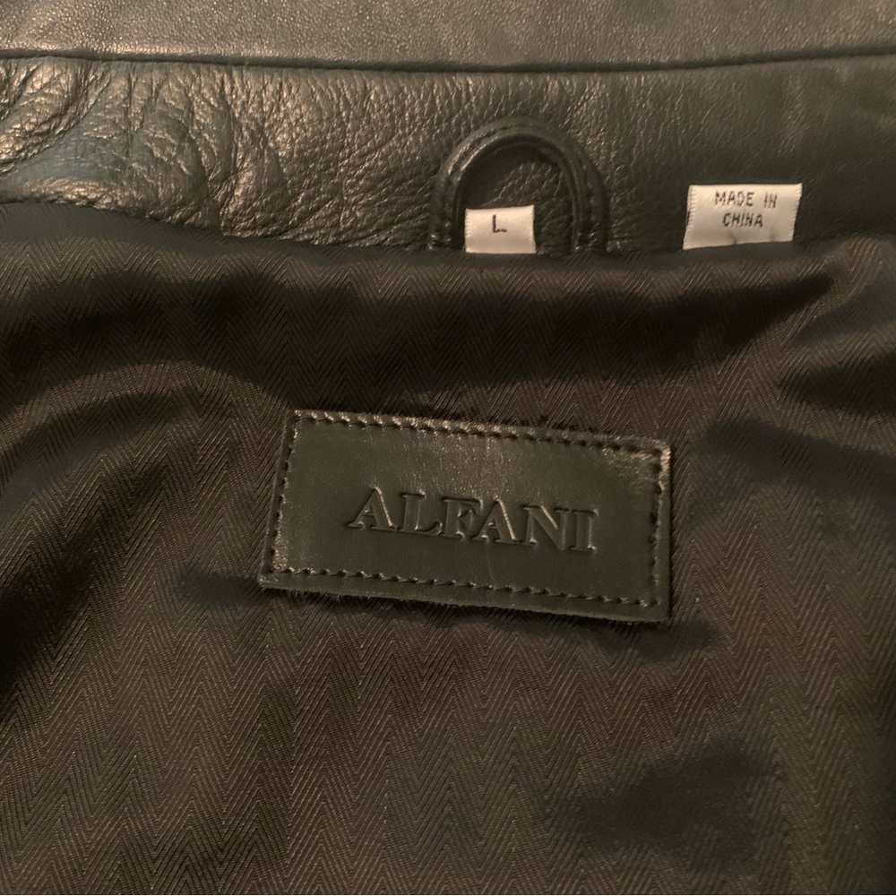 Alfani Black Leather Jacket Zip Front Mens Size L